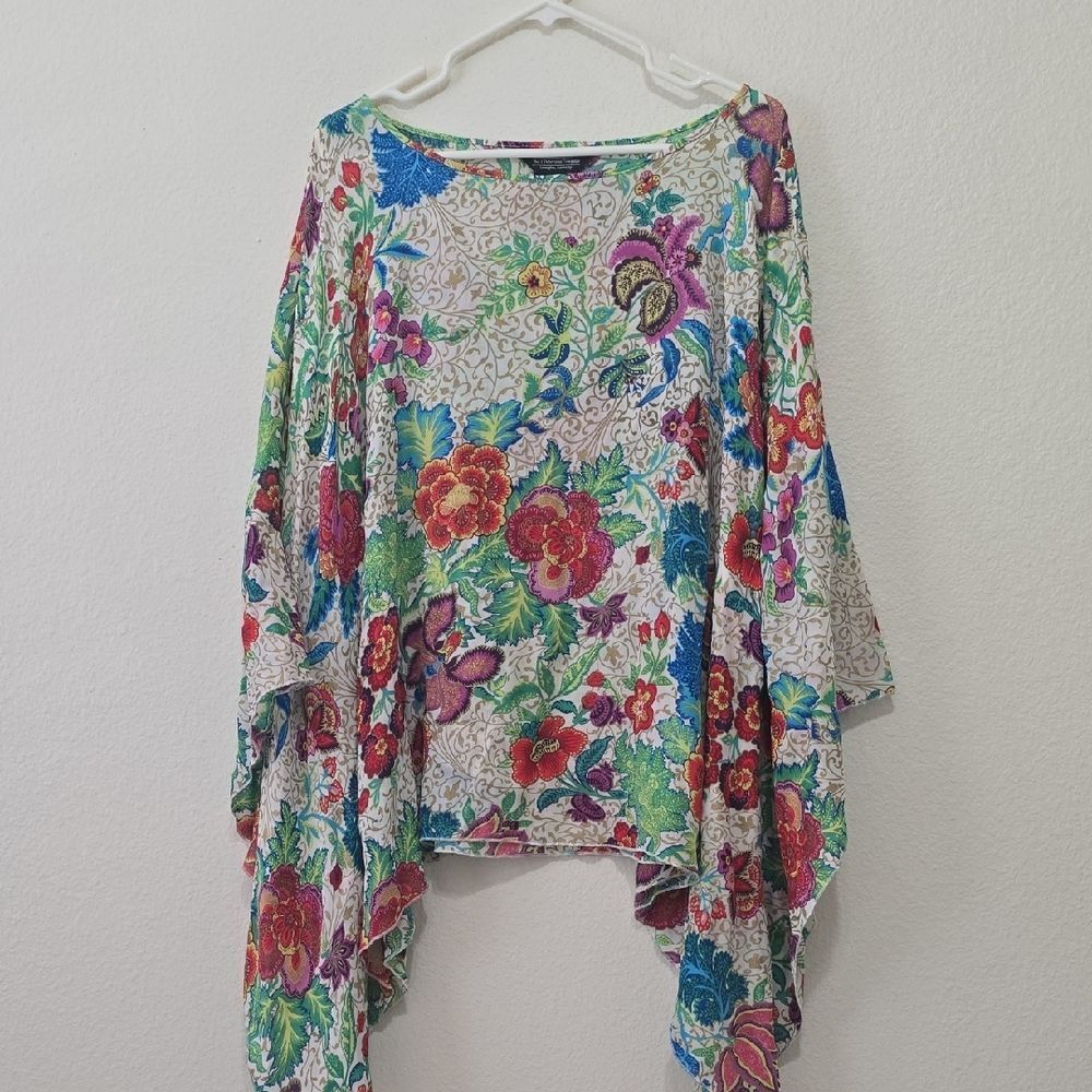 The Pererman Company Silk, Floral Multicolor Poncho Top M/L